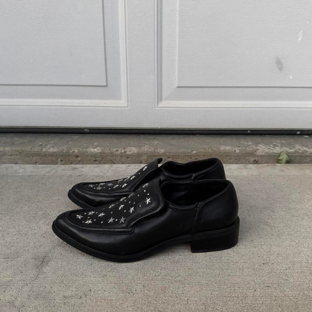 BLACK SOL SANA STAR STUDDED NARROW TOE LOAFERS